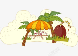 卡通手绘夏日椰树遮阳伞素材