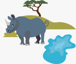 犀牛头手绘卡通野生动物犀牛矢量图高清图片