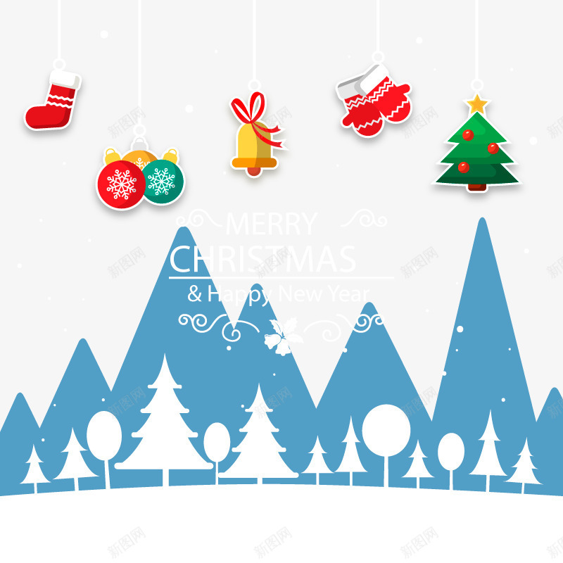 圣诞节的山png免抠素材_新图网 https://ixintu.com PNG下载 免费 免费矢量图 松树 铃铛 高清
