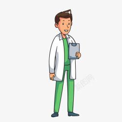 白绿色拿写字板的卡通男医生矢量图素材
