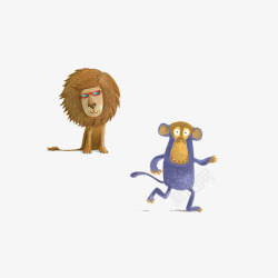 手绘动物之狮子和猴子素材