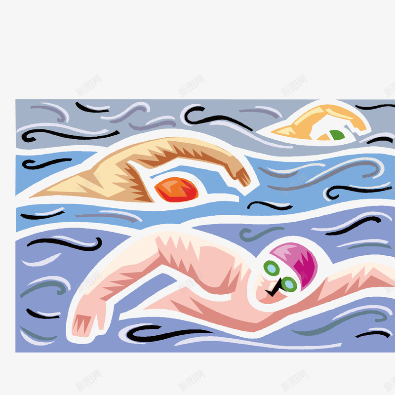 游泳版画png免抠素材_新图网 https://ixintu.com 木刻 游泳版画 美术插图 美术插画 艺术创作 表现主义