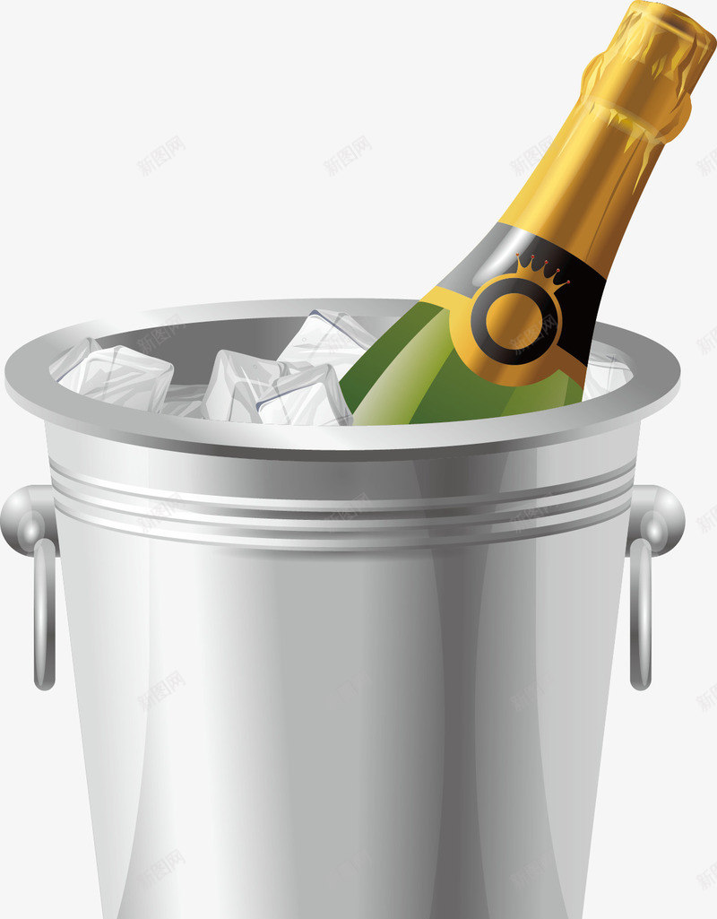 在冰桶里的香槟png免抠素材_新图网 https://ixintu.com 写实 冰桶 拟物化 酒 酒吧