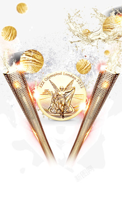 金色发光奥运火炬装饰图素材