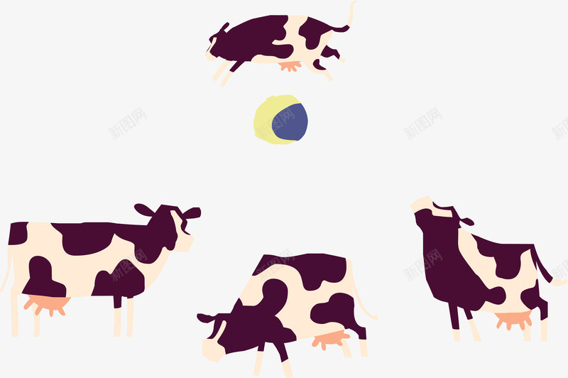 四款奶牛矢量图eps免抠素材_新图网 https://ixintu.com 奶牛 奶牛矢量 黑白 矢量图