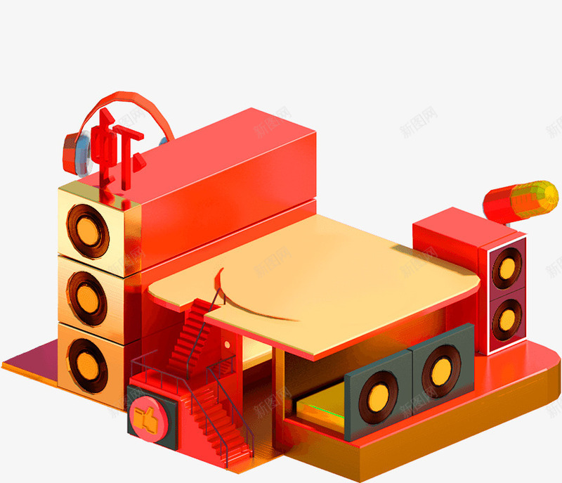 红色卡通音响装饰图案png免抠素材_新图网 https://ixintu.com 免抠PNG 卡通 红色 装饰图案 音响