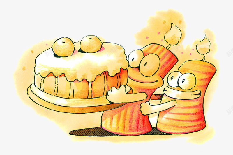 蜡烛人抱着生日蛋糕的png免抠素材_新图网 https://ixintu.com 卡通画 蛋糕 蜡烛