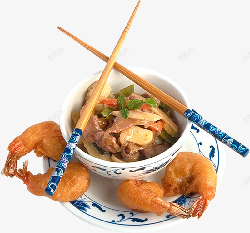 油炸鲜虾png免抠素材_新图网 https://ixintu.com 油炸鲜虾 美食 虾 青花瓷餐具 食物 餐具