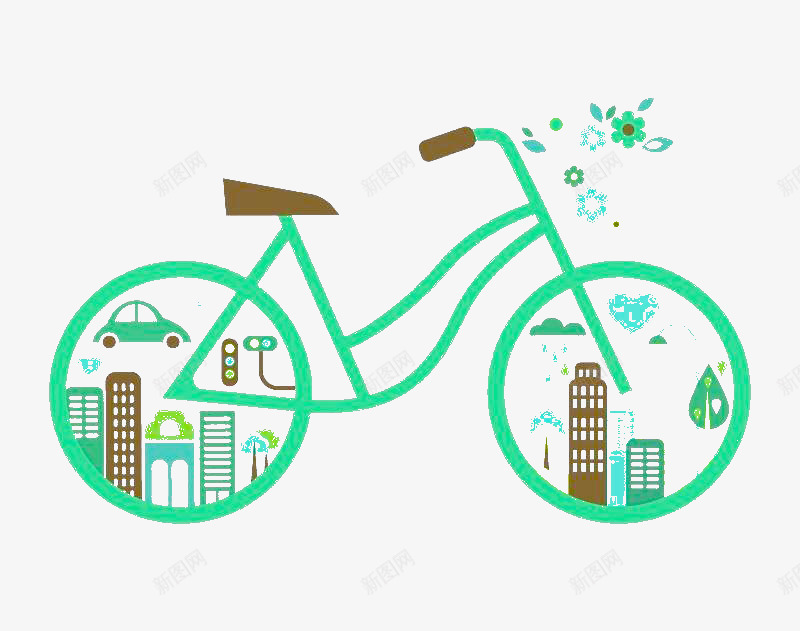 卡通绿色环保自行车png免抠素材_新图网 https://ixintu.com 公路 环保 绿色出行 自行车