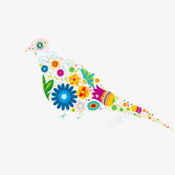 鸟卡通小鸟扁平化花朵彩矢量图素材