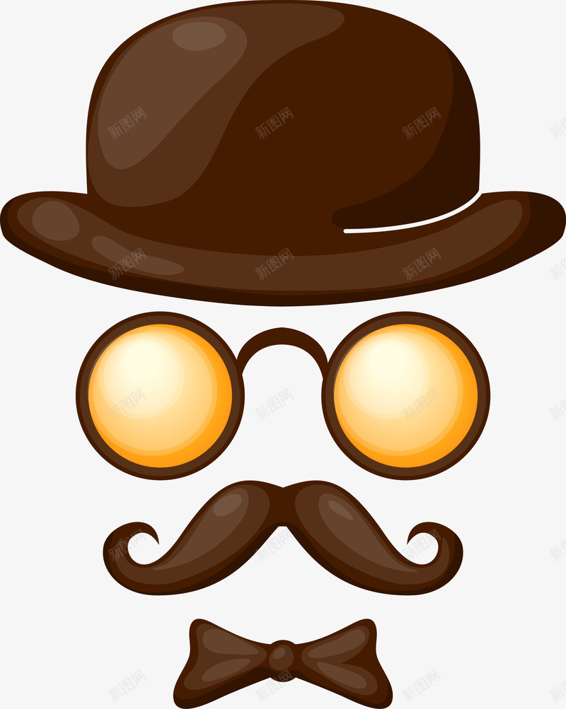 手绘绅士图案png免抠素材_新图网 https://ixintu.com 图案 复古 帽子 手绘 眼镜 绅士 胡子