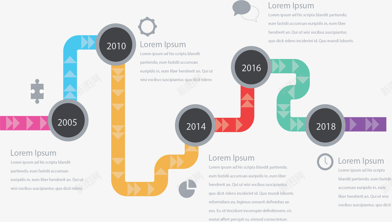 彩色箭头拼图时间轴矢量图ai免抠素材_新图网 https://ixintu.com 拼接箭头 时间轴 流程图 矢量png 箭头 进程图 矢量图
