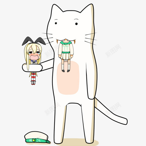 吃人的白色大猫png免抠素材_新图网 https://ixintu.com 卡通 帽子 猫咪 白色