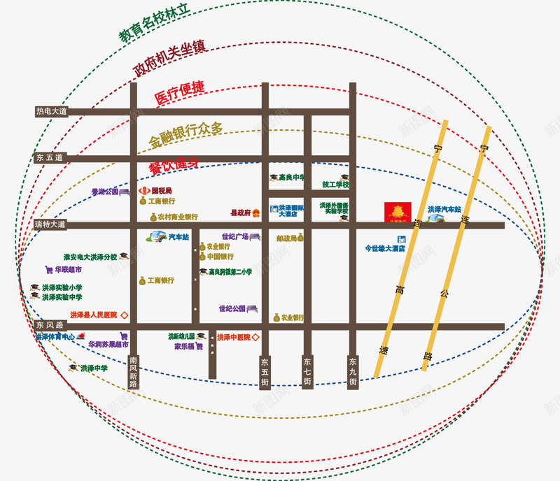 城市规划区位图图标png_新图网 https://ixintu.com 区位图 城市规划图 连接 高速公路