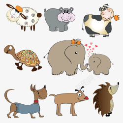 素色卡通手绘动物集素材