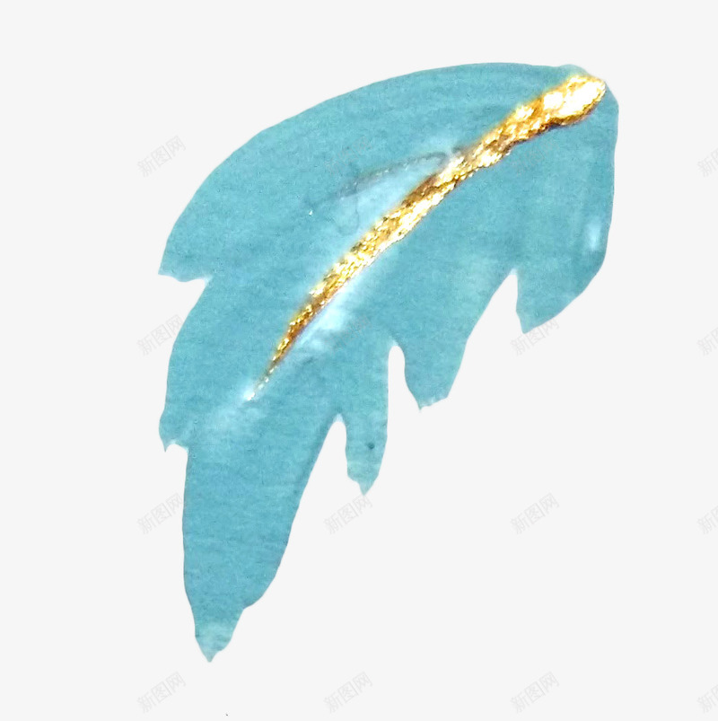 树叶png免抠素材_新图网 https://ixintu.com 叶子 树叶 植物 蓝色 金箔水彩混合