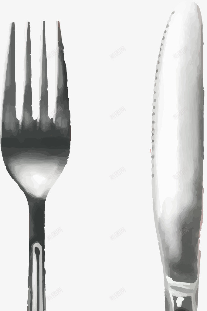手绘餐具png免抠素材_新图网 https://ixintu.com 刀叉 叉子 手绘 装饰 金属 餐具 餐刀