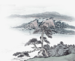 鏉炬灉松树山水画高清图片