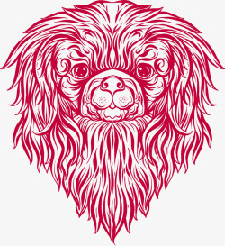 红色线条狮子狗动物素材