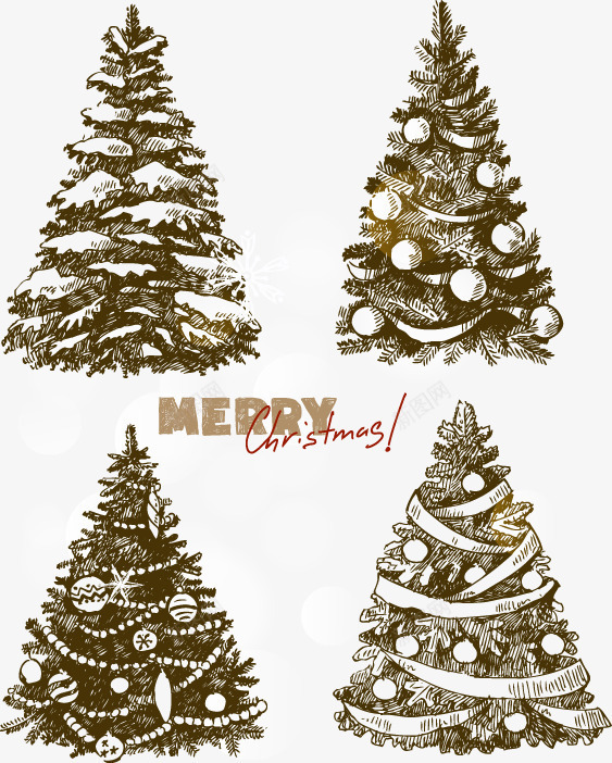手绘素描圣诞雪花松树png免抠素材_新图网 https://ixintu.com 圣诞 手绘 松树 松树速写 素描 雪花