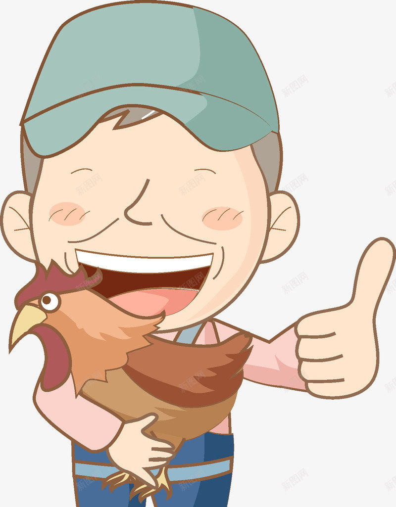 抱鸡的农民png免抠素材_新图网 https://ixintu.com 公鸡 农民 家禽 微笑 拇指 水彩 点赞 称赞 高兴