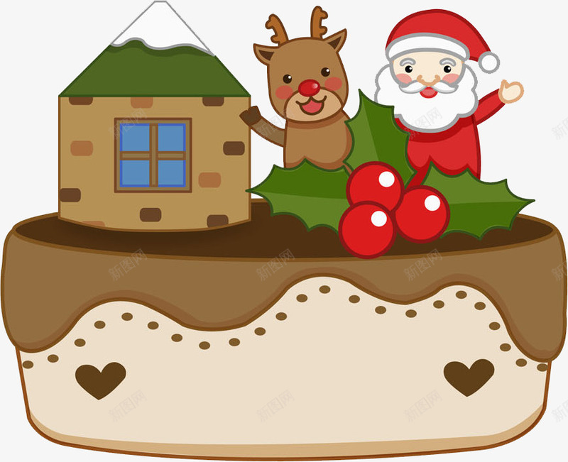 圣诞老人蛋糕png免抠素材_新图网 https://ixintu.com 咖啡色 圣诞老人 圣诞节 小房子 爱心 蛋糕 麋鹿