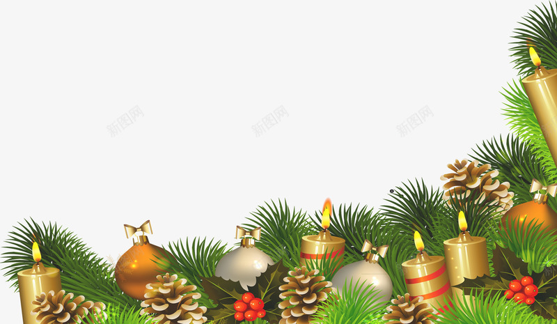 圣诞png免抠素材_新图网 https://ixintu.com 图案设计 圣诞 圣诞素材 松果 树叶 绿色 蜡烛
