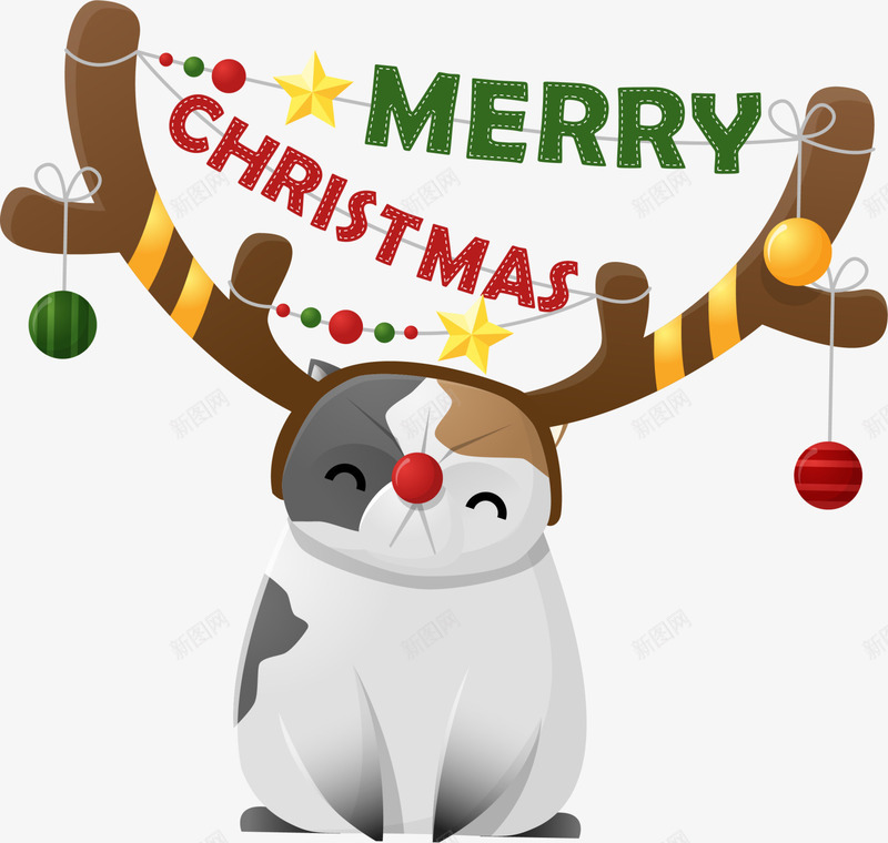 圣诞节卡通可爱猫咪png免抠素材_新图网 https://ixintu.com Christma Christmas Merry merry 圣诞快乐 圣诞节 猫咪 装饰图案 麋鹿