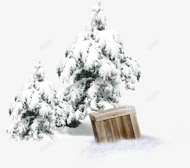 冬季松树木箱png免抠素材_新图网 https://ixintu.com 冬季 木箱 松树 简约白色 素材 落雪的松树