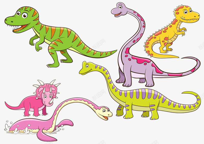 恐龙矢量图ai免抠素材_新图网 https://ixintu.com 6种恐龙 卡通恐龙形象 恐龙素材矢量图 手绘恐龙 矢量图