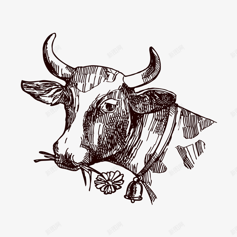 奶牛psd免抠素材_新图网 https://ixintu.com 动物 奶牛 牛头 牛头像 素材 黑白牛头