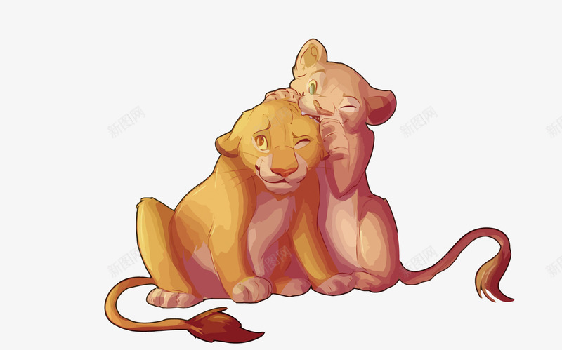 两只狮子png免抠素材_新图网 https://ixintu.com 卡通 幼崽 狮子
