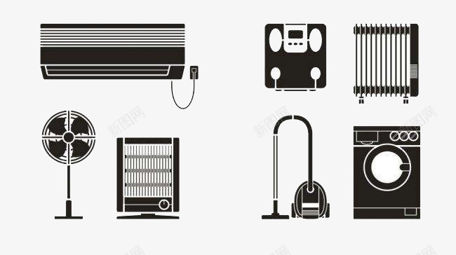 黑白平面家电png免抠素材_新图网 https://ixintu.com 家电 家电维修 平面 形象 黑白