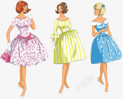 三个穿裙子女人素材