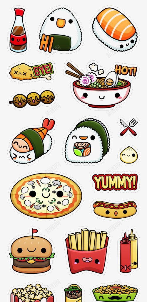 日系食物png免抠素材_新图网 https://ixintu.com 卡通 寿司 手绘 拉面 表情 饭团