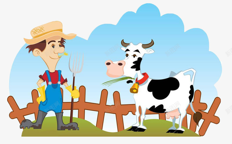 农夫和奶牛png免抠素材_新图网 https://ixintu.com 养殖 农夫 农忙 奶牛 母牛