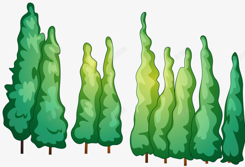 卡通树林png免抠素材_新图网 https://ixintu.com 松树动漫 绿色树林 装饰图案
