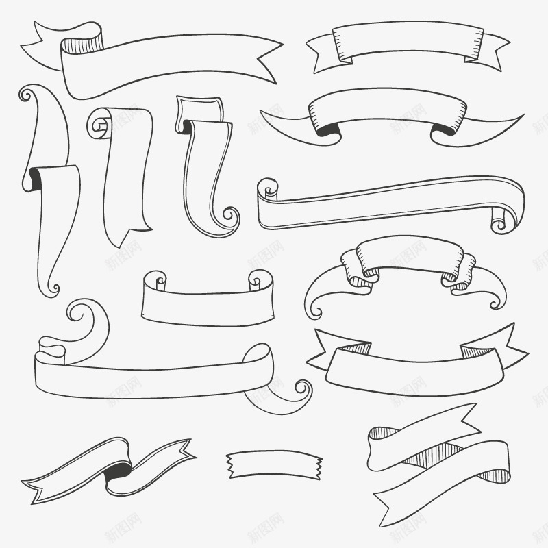飘带png免抠素材_新图网 https://ixintu.com 漂浮 线框 黑色