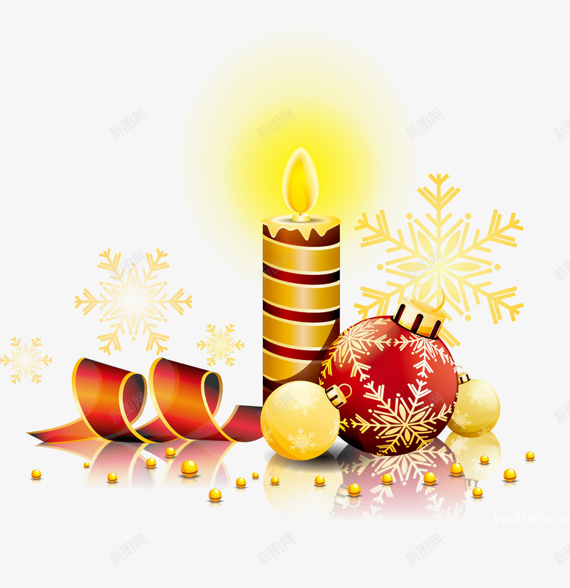 装饰球和蜡烛矢量图ai免抠素材_新图网 https://ixintu.com 圣诞球 彩带 蜡烛 金色 矢量图