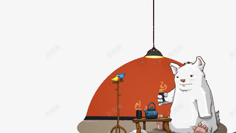喝茶白熊png免抠素材_新图网 https://ixintu.com 卡通插画 温馨 白熊兔子