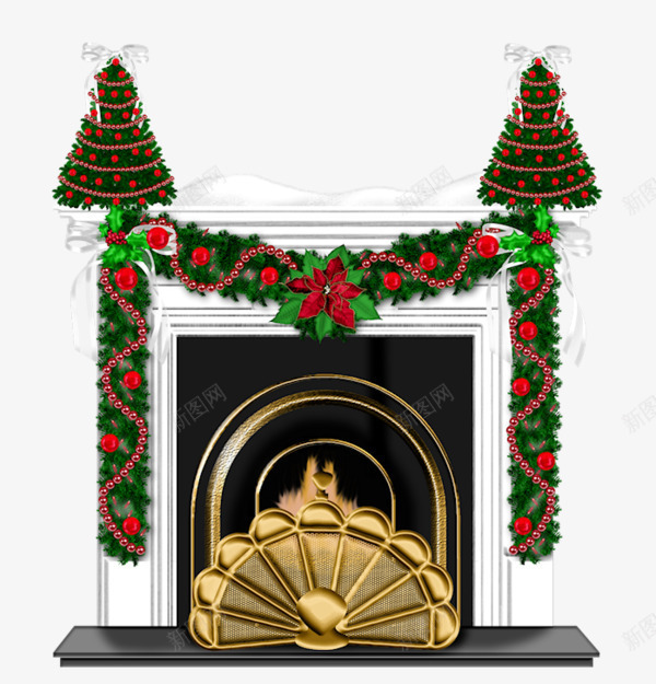 卡通手绘圣诞壁炉装饰png免抠素材_新图网 https://ixintu.com 卡通手绘 圣诞素材 壁炉 松树