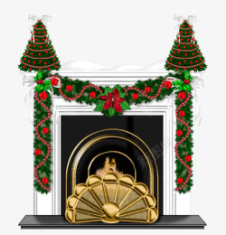 卡通手绘圣诞壁炉装饰素材