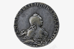 黑色烙印着女性头像的古代硬币实素材