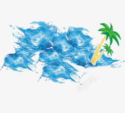 两颗蓝色水中椰树素材