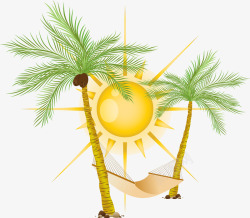 大太阳底下太阳底下椰树吊床矢量图高清图片