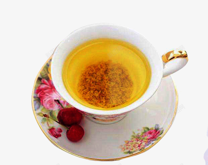 下午茶花茶png免抠素材_新图网 https://ixintu.com 免费PNG素材 桂花素材 桂花茶 海报素材 陶瓷茶杯子 黄色