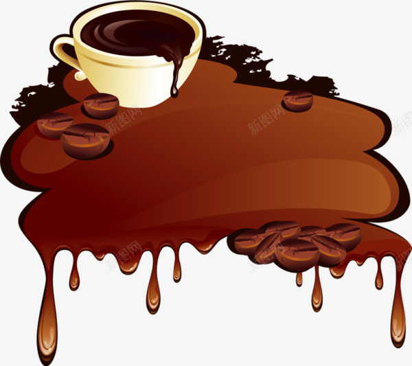 溢出的咖啡png免抠素材_新图网 https://ixintu.com 咖啡豆 手绘 杯子 食物