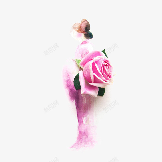 粉色玫瑰日系和服png免抠素材_新图网 https://ixintu.com 和服 日系 粉色玫瑰 花朵 花朵礼服 花瓣 连衣裙