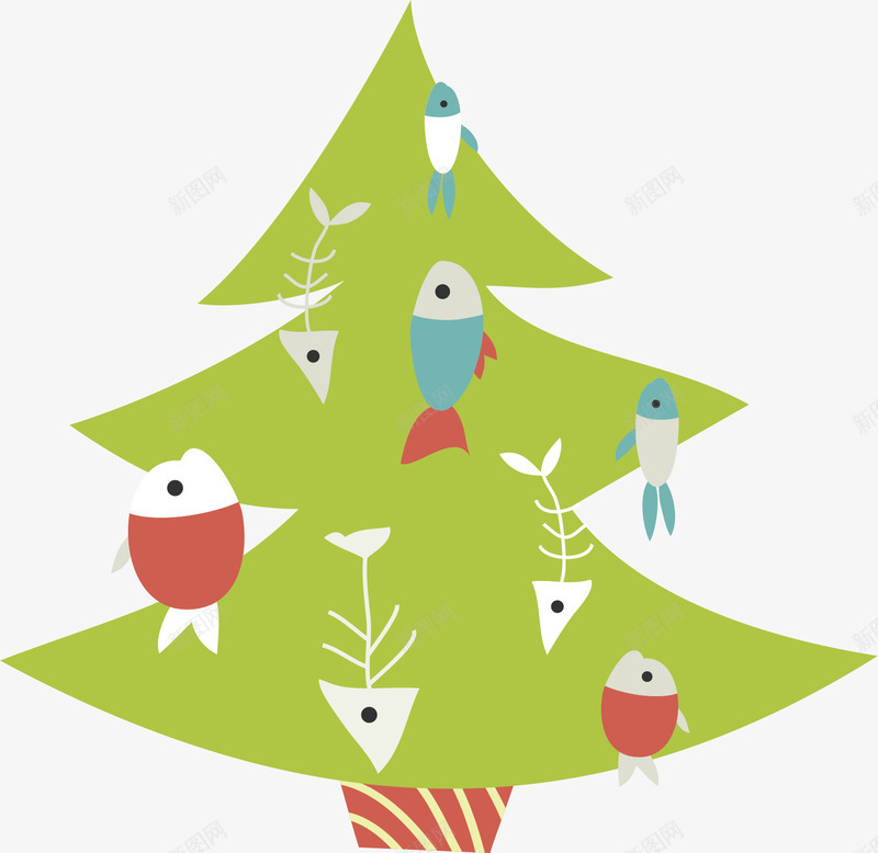 绿色圣诞树png免抠素材_新图网 https://ixintu.com 创意 卡通手绘 圣诞树 小鱼 松树 树木 植物 水彩 绿色