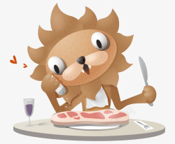 卡通手绘吃肉排狮子素材